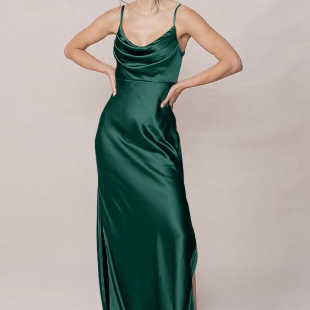 Revelry Skye Satin Dress - Size 4, Emerald 743